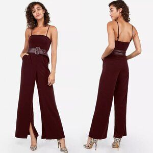Express x Negin Mirsalehi Burgundy Strap Belted Wide Leg Jumpsuit Cocktail